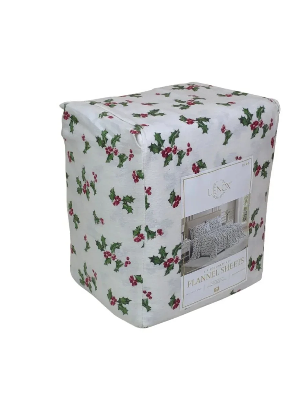 Lenox King 6-Piece Flannel Sheet Set Holly Green Pattern 100% Cotton Warm